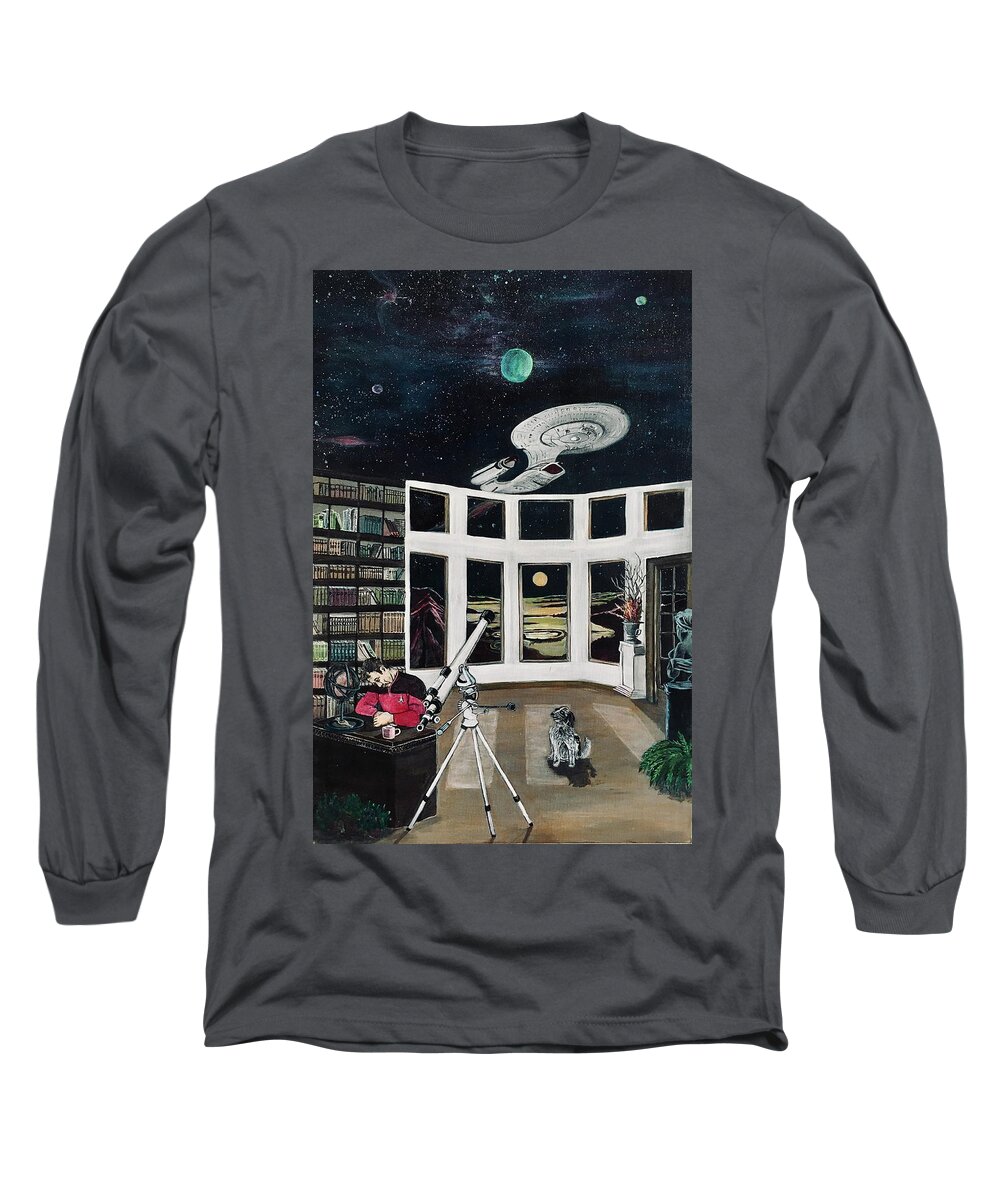 Star Trek Long Sleeve T-Shirt featuring the painting The Captain is asleep by Bonnie Peacher