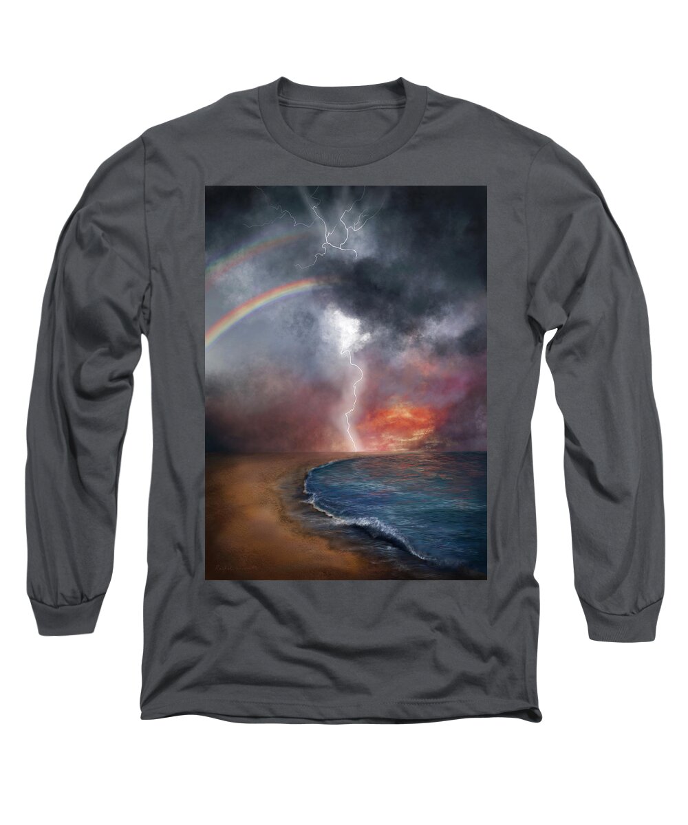 Rainbow Long Sleeve T-Shirt featuring the digital art The Chaos and the Calm by Rachel Emmett