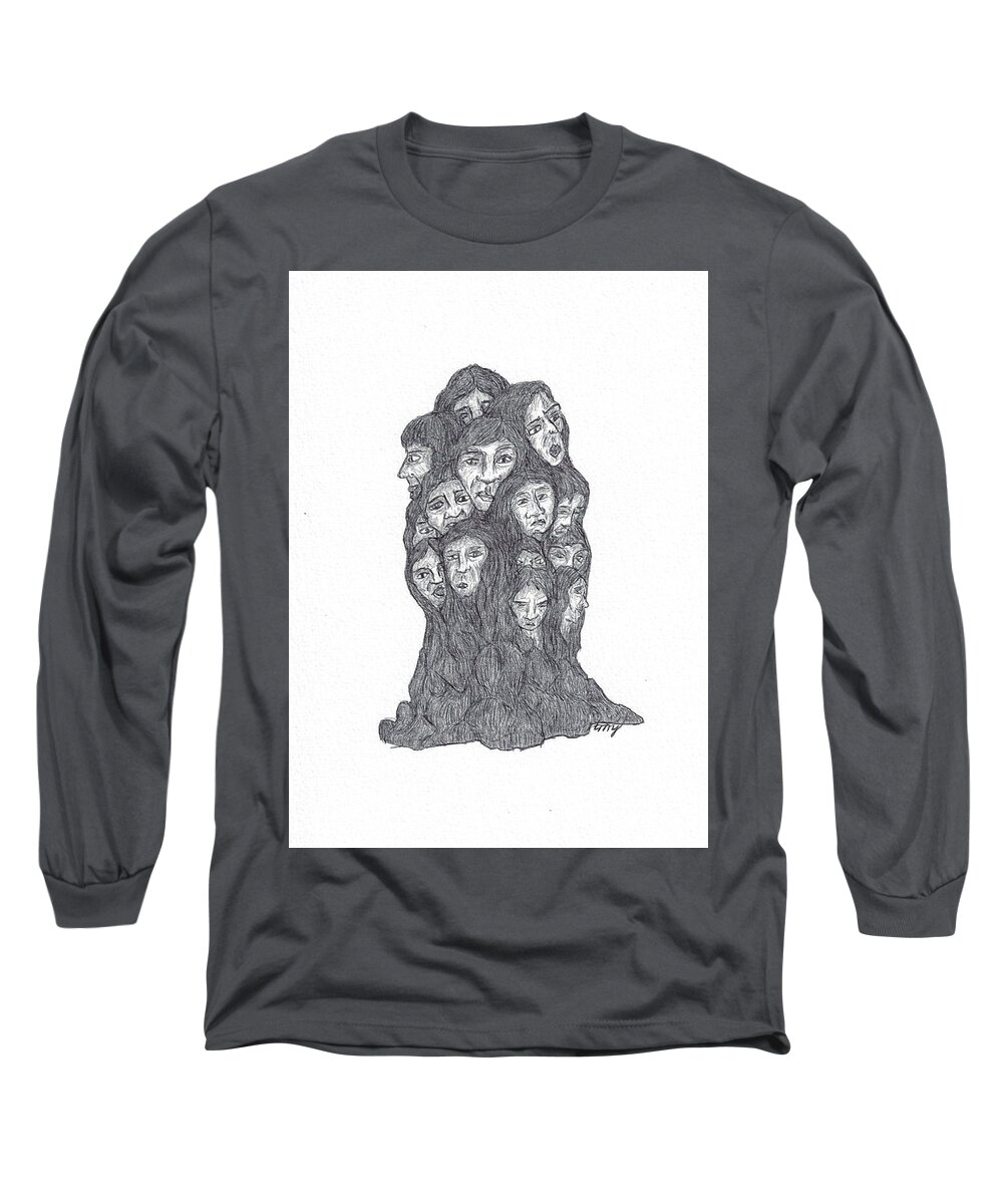 Cluster Long Sleeve T-Shirt featuring the drawing The Cluster by Teresamarie Yawn