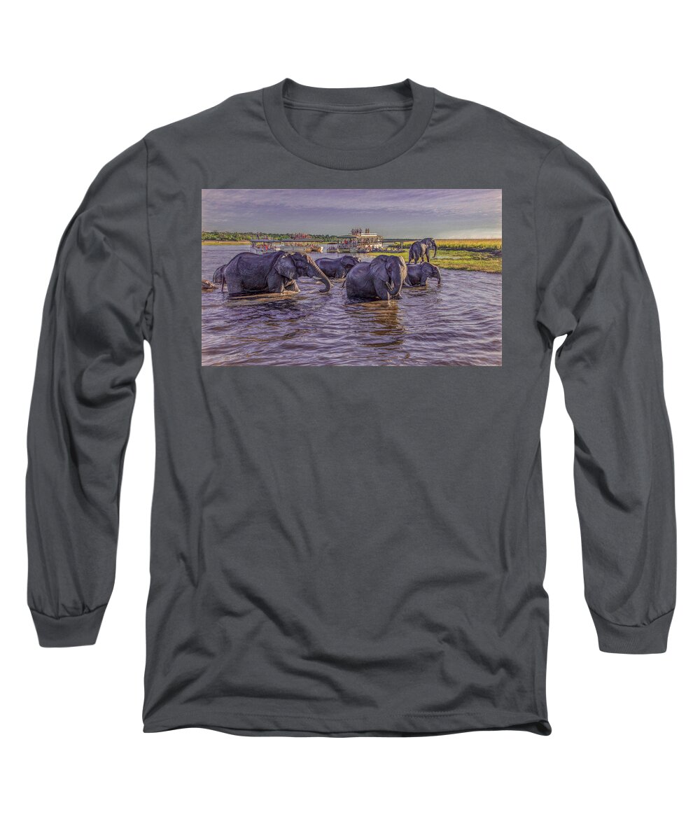 Chobe National Park Long Sleeve T-Shirt featuring the photograph The Crossing by Marcy Wielfaert