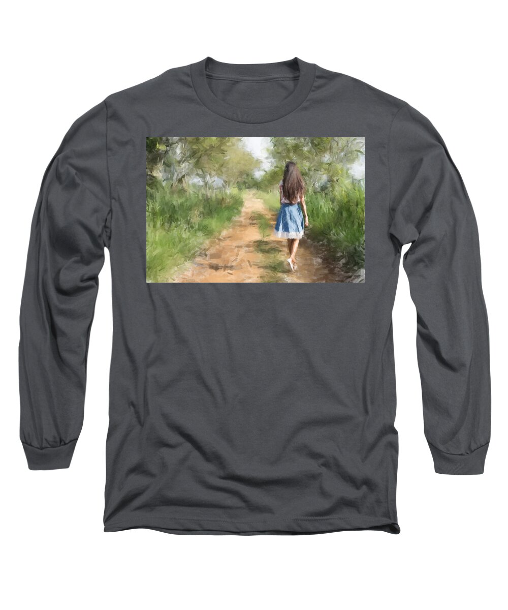 Impressionism Long Sleeve T-Shirt featuring the painting The Dirt Road by Gary Arnold