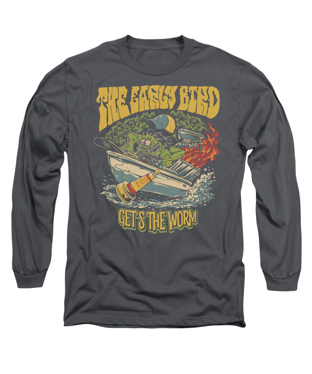 Fishing Long Sleeve T-Shirt featuring the digital art The Early Bird by Kevin Putman