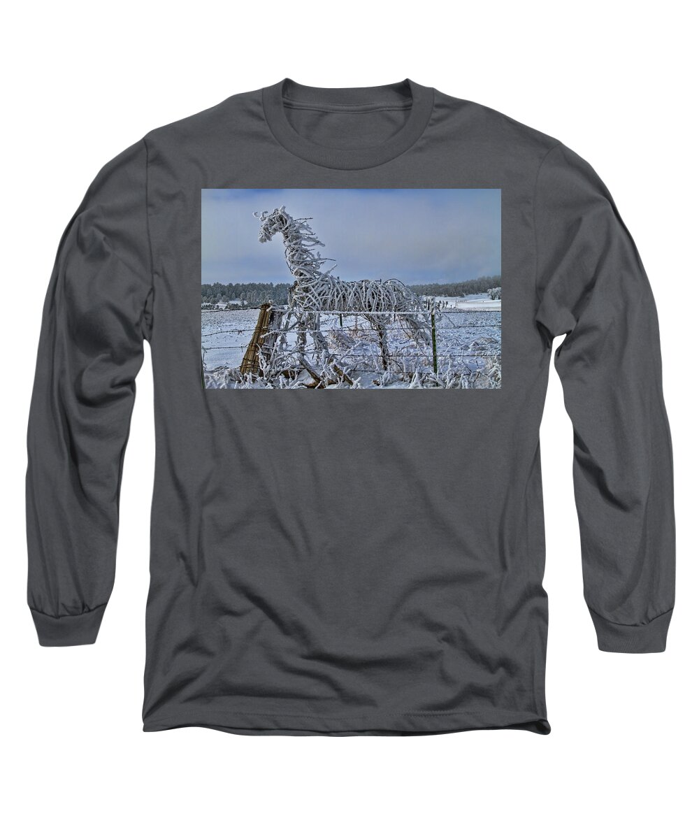 Abstract Long Sleeve T-Shirt featuring the photograph The Fence Becomes The Horse by Alana Thrower