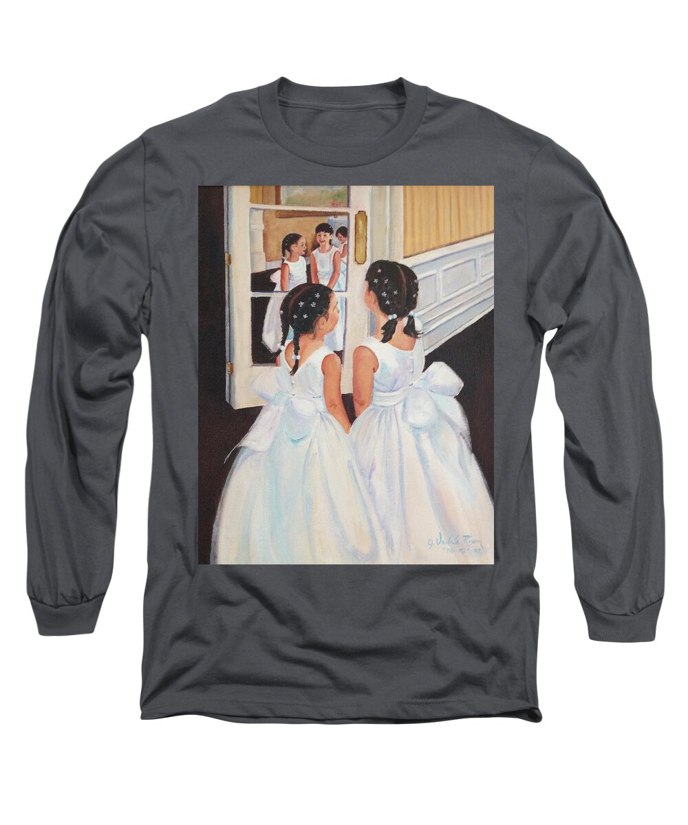Flower Girls Long Sleeve T-Shirt featuring the painting The Flower Girls by Judy Rixom