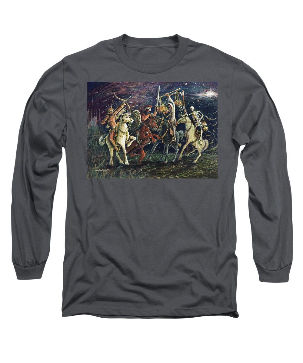 Biblical Long Sleeve T-Shirt featuring the painting The Four Horsemen of The Apocalypse by George Lightfoot