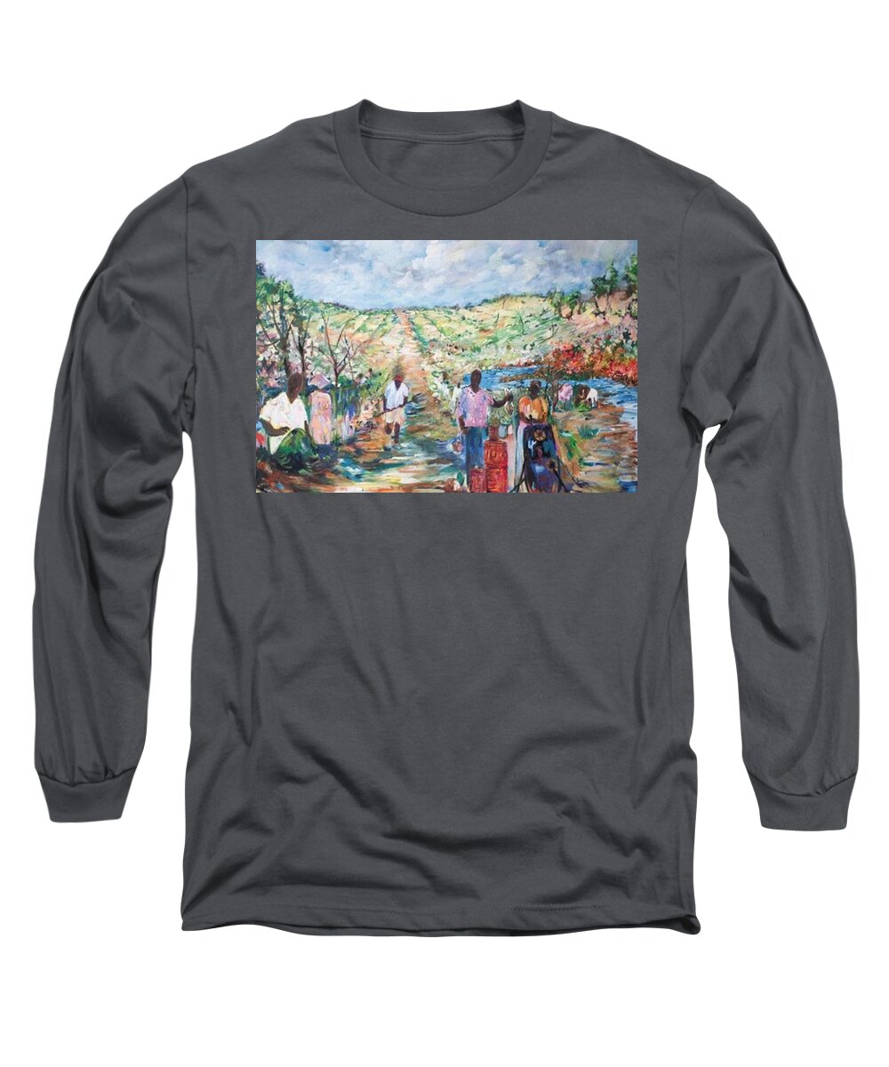 Folk Art Long Sleeve T-Shirt featuring the painting The Harvest by Julie TuckerDemps
