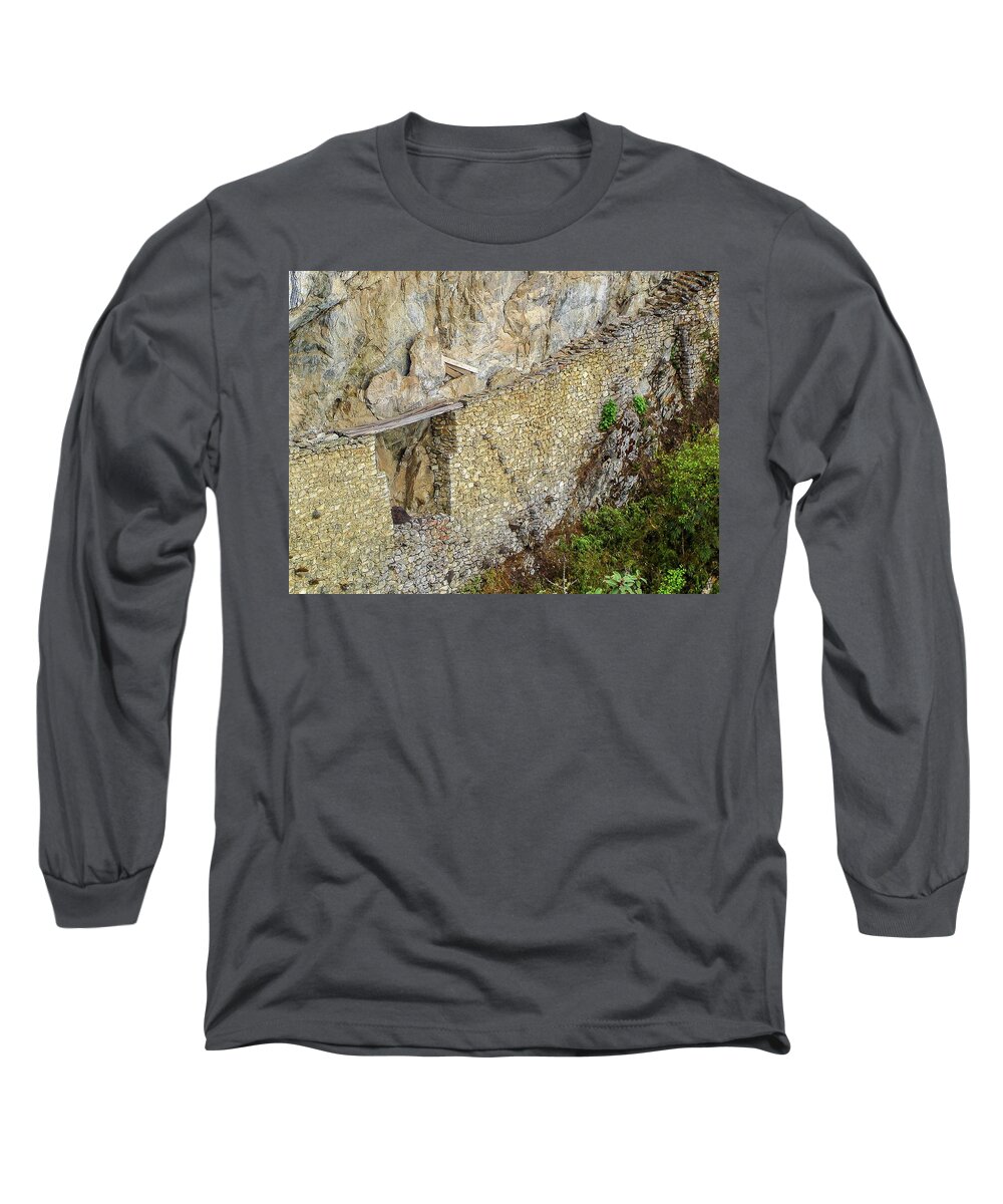 Scenic Long Sleeve T-Shirt featuring the photograph The Inca Bridge at Machu Picchu by Doug Davidson