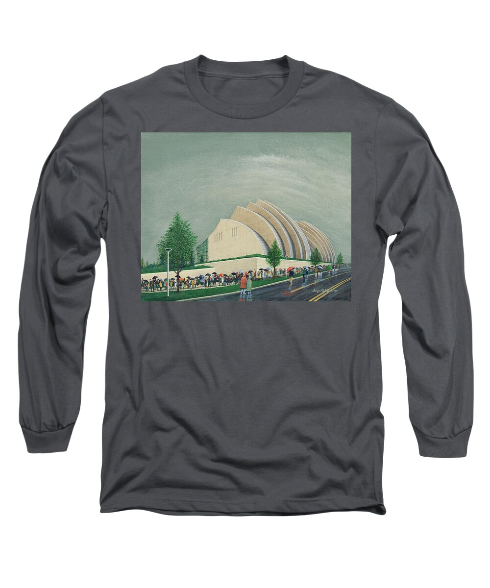 Architectural Landscape Long Sleeve T-Shirt featuring the painting The Kauffman Center by George Lightfoot