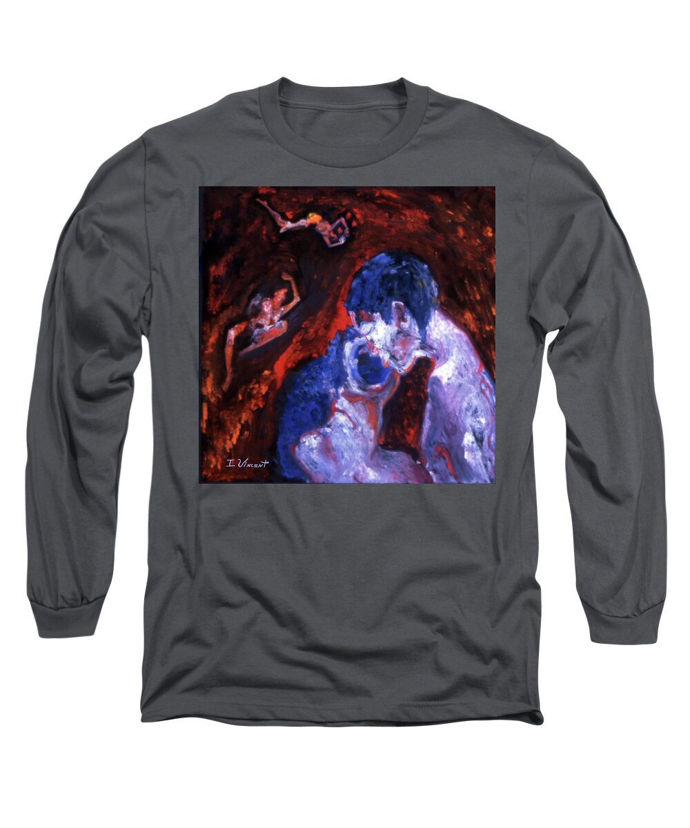 Kissing Long Sleeve T-Shirt featuring the painting The Kiss by Irene Vincent