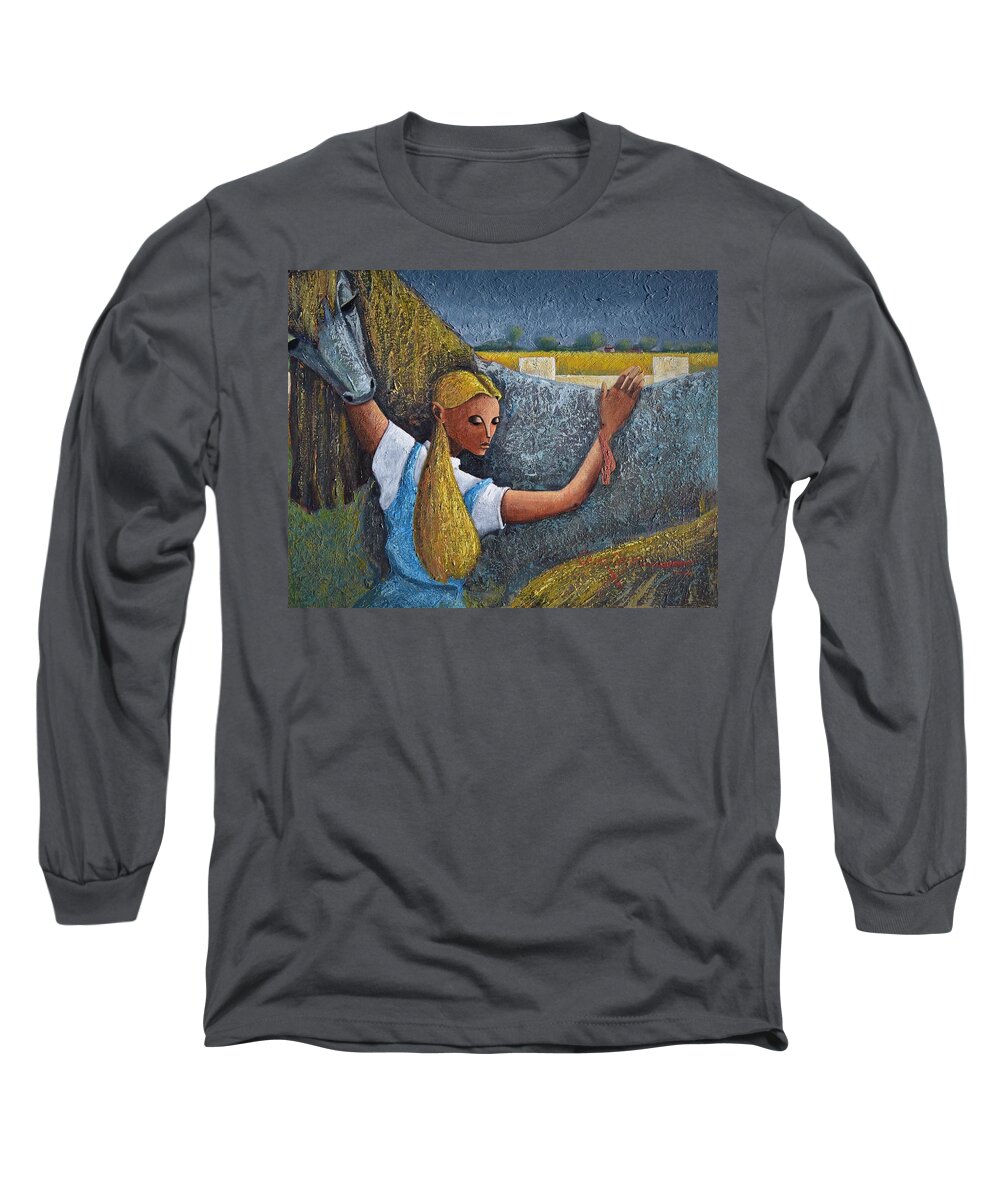 Horse Long Sleeve T-Shirt featuring the painting The Last Goodbye by Oscar Ortiz