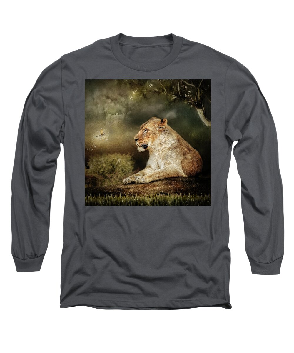 Lioness Long Sleeve T-Shirt featuring the digital art The Lioness by Maggy Pease