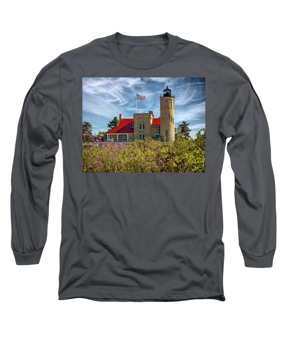 America Long Sleeve T-Shirt featuring the photograph The Mackinac Lighthouse by Nick Zelinsky Jr