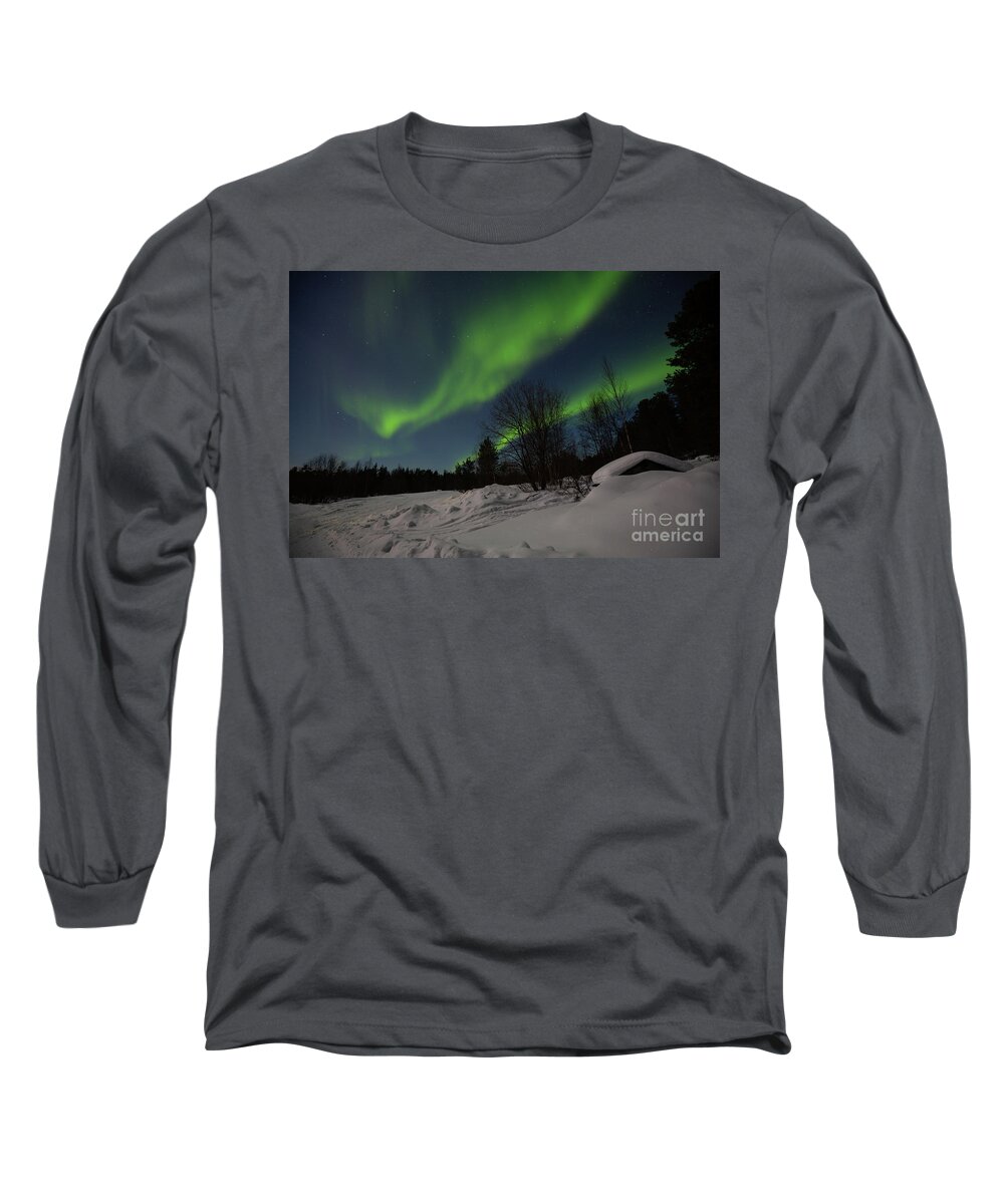 Snow Long Sleeve T-Shirt featuring the photograph The Magic of the Northern Lights by Eva Lechner