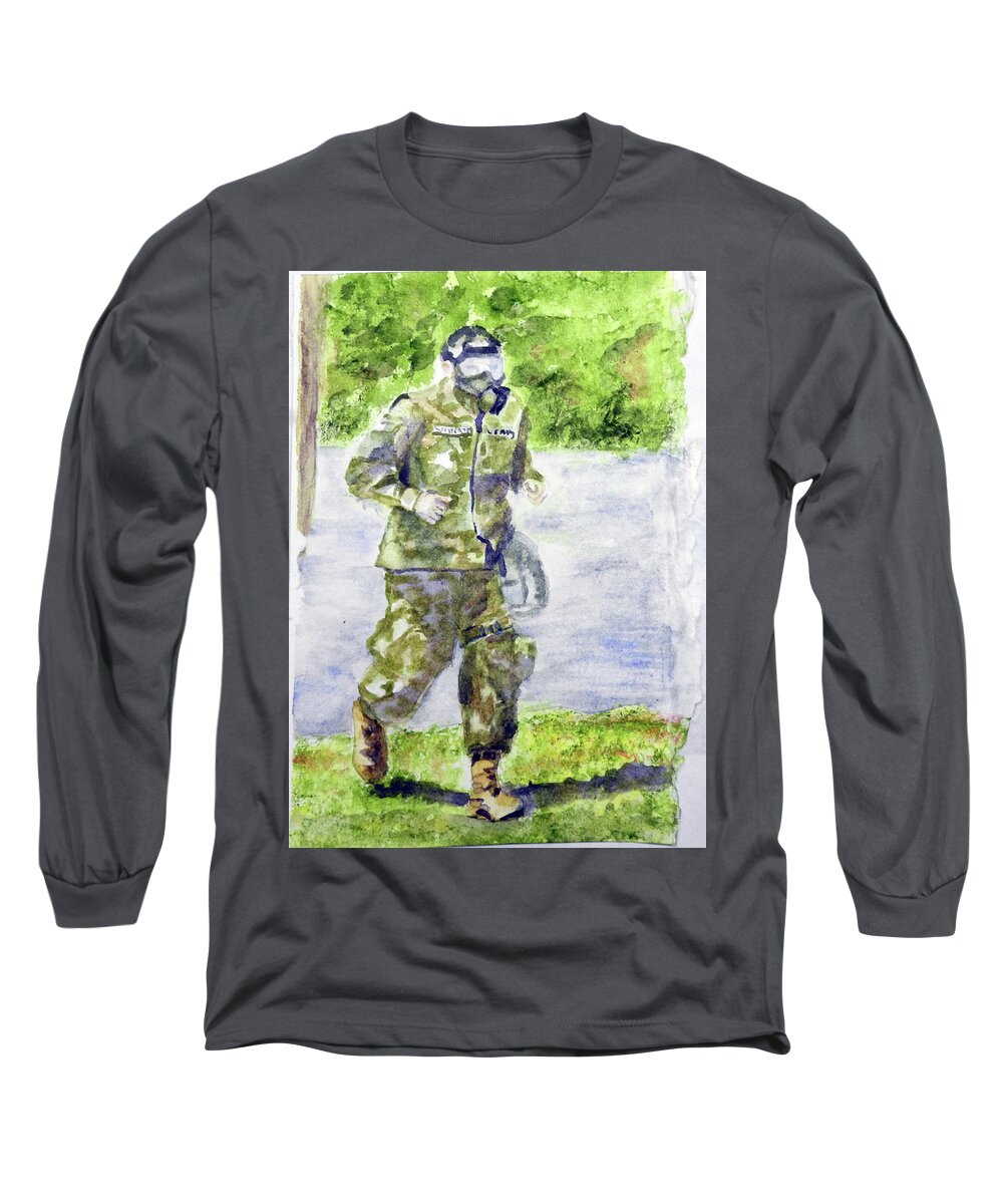 Basic Long Sleeve T-Shirt featuring the painting The Mask by Barbara F Johnson