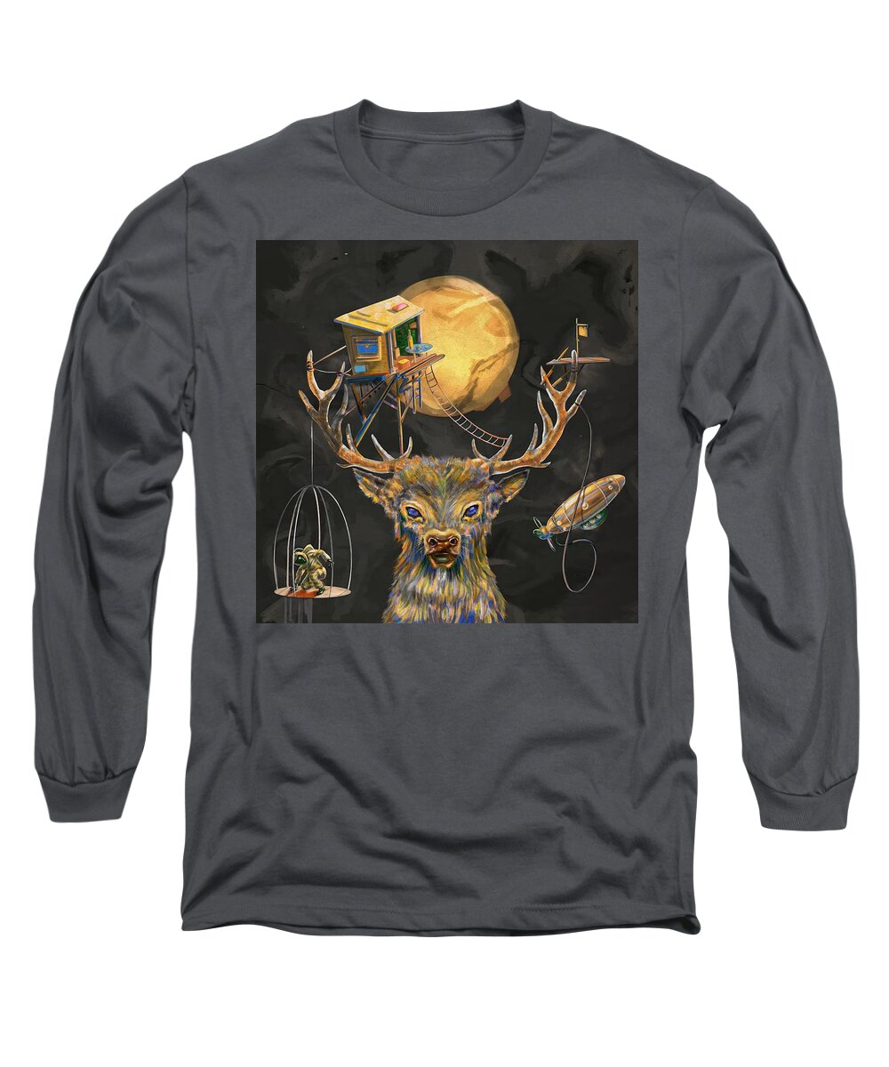 Animal Long Sleeve T-Shirt featuring the digital art The Nightwalker by Marc Chicoine
