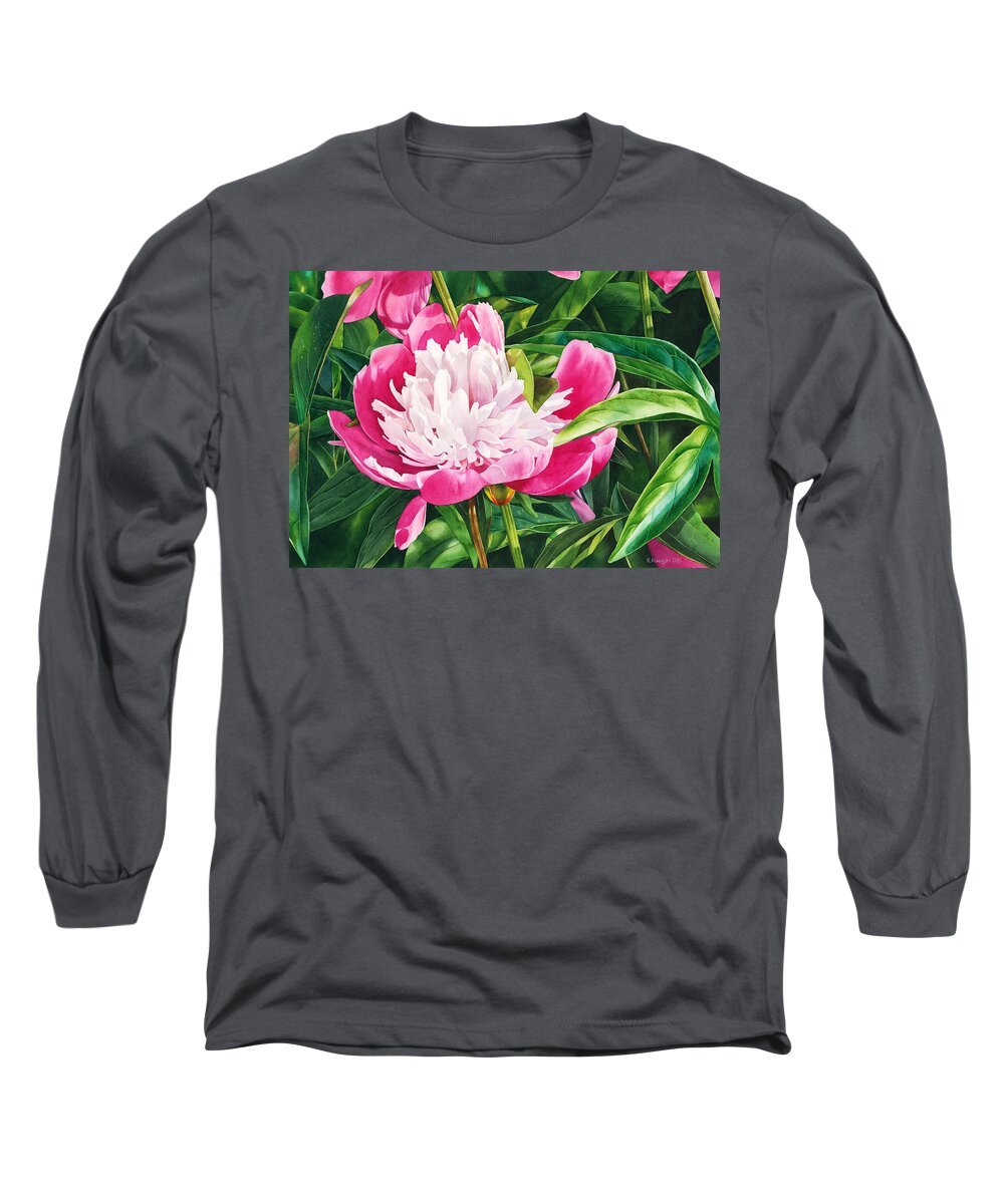 Peony Long Sleeve T-Shirt featuring the painting The Queen of the Garden by Espero Art