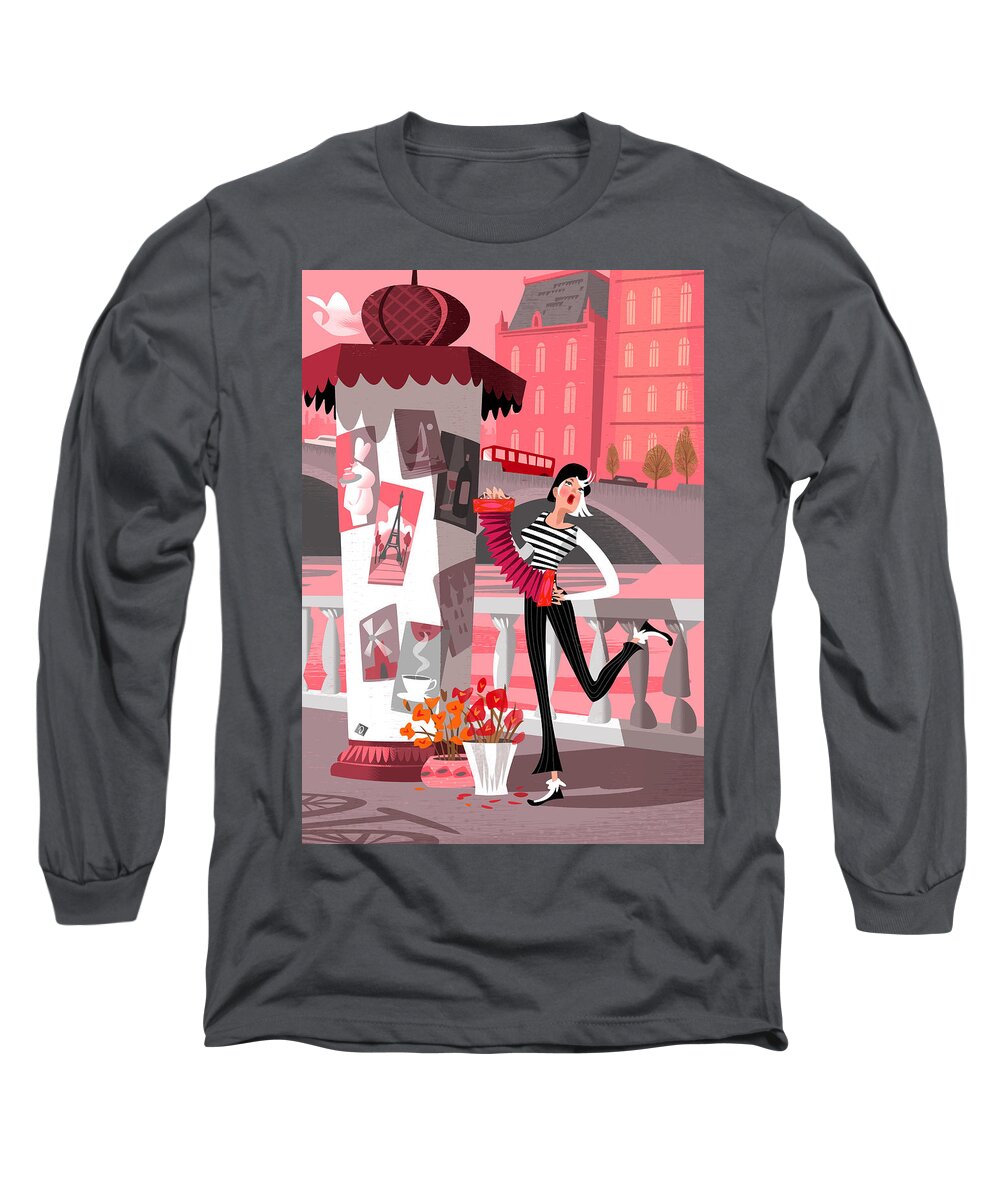 Concertina Long Sleeve T-Shirt featuring the digital art The Red Concertina by Alan Bodner