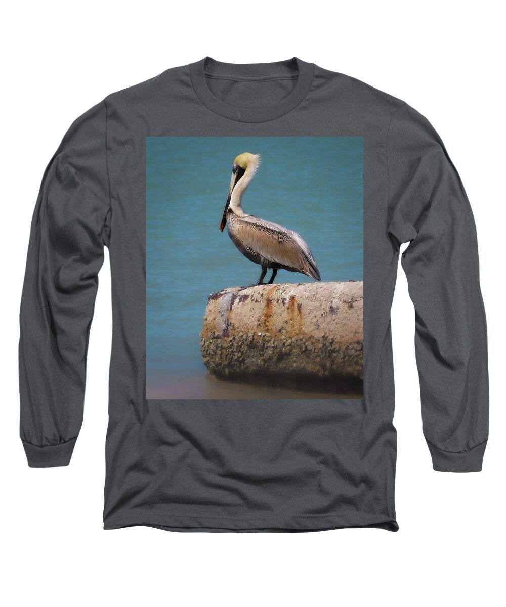 Pelican Long Sleeve T-Shirt featuring the photograph The Sentry by Vicky Edgerly