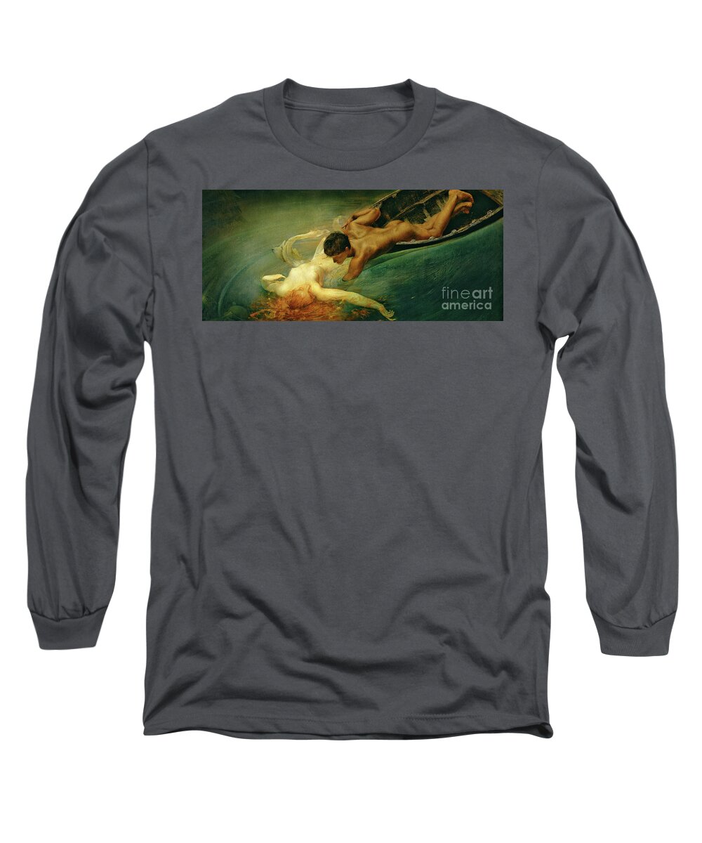 The Siren Long Sleeve T-Shirt featuring the painting The Siren, Green Abyss by Giulio Aristide Sartorio