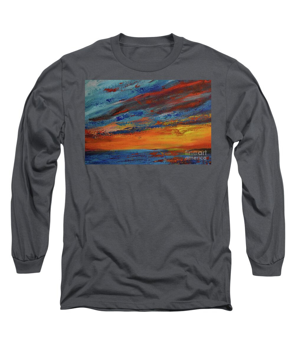Acrylic Painting Long Sleeve T-Shirt featuring the painting The Sky Will be Like Magic Above Us-Detail 1 by Leonida Arte