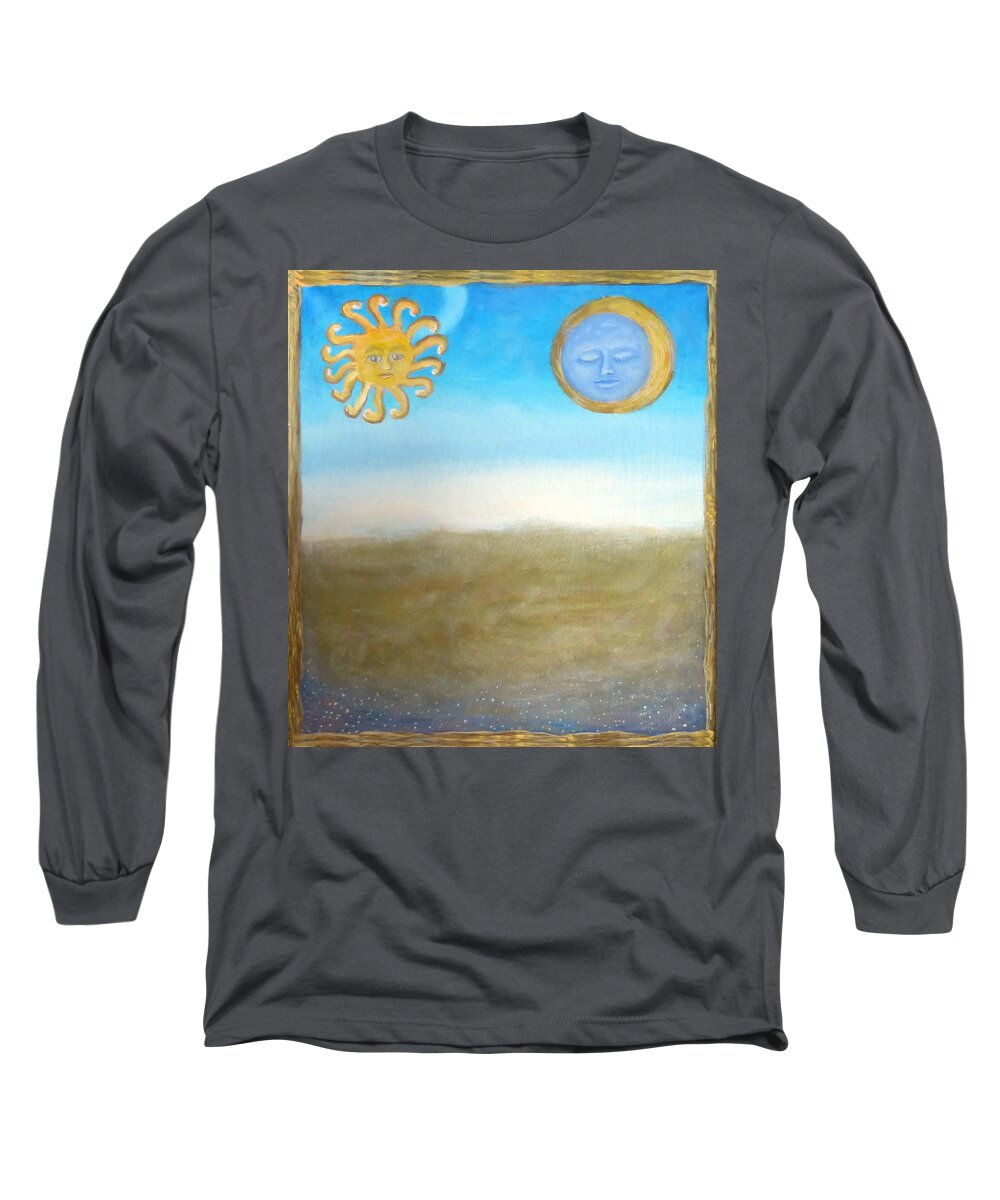 The Sun And The Moon Long Sleeve T-Shirt featuring the painting The sun and the moon by Elzbieta Goszczycka