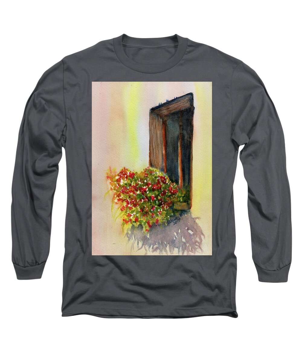 Windowbox Long Sleeve T-Shirt featuring the painting The Flower Box by Wendy Keeney-Kennicutt