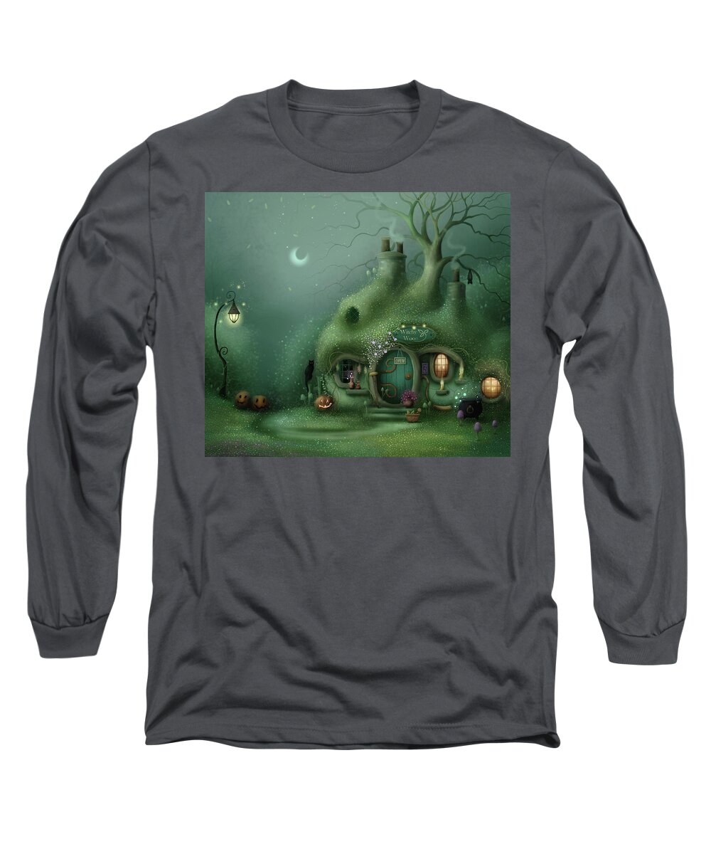 Fantasy House Long Sleeve T-Shirt featuring the painting The Witchy Wooo by Joe Gilronan
