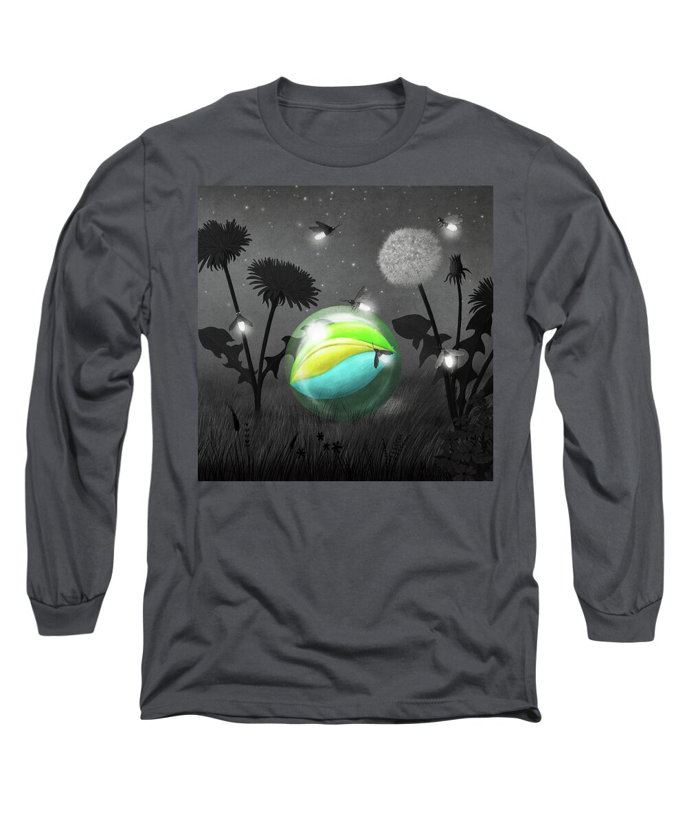 Night Long Sleeve T-Shirt featuring the drawing The Wonder at Night by Eric Fan