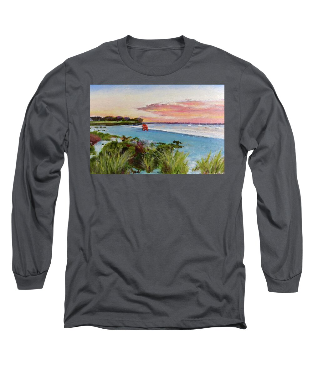 Third Beach Long Sleeve T-Shirt featuring the painting Third Beach Peabody Beach Middletown RI by Patty Kay Hall