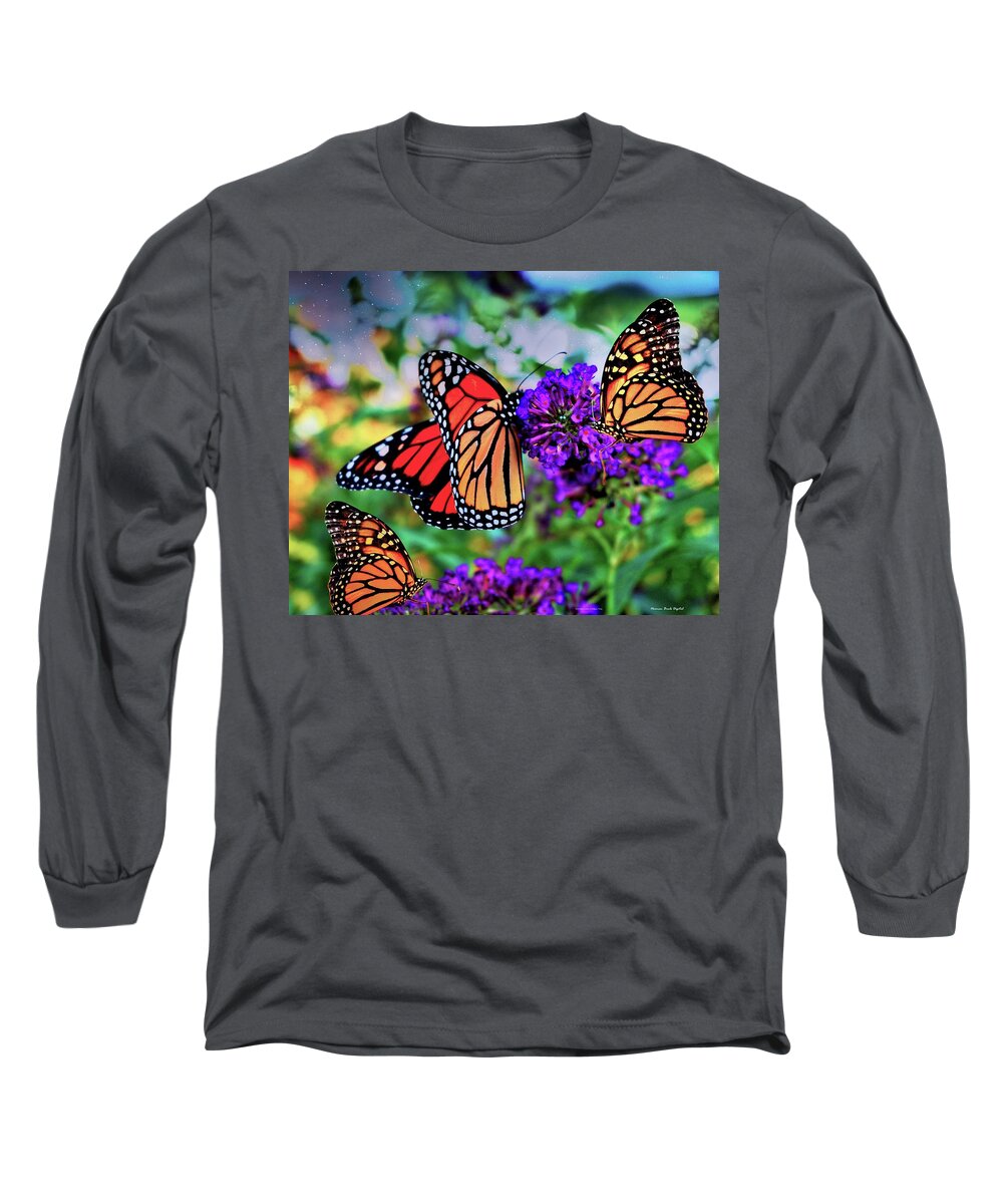 Butterfly Long Sleeve T-Shirt featuring the digital art Three Monarchs by Norman Brule