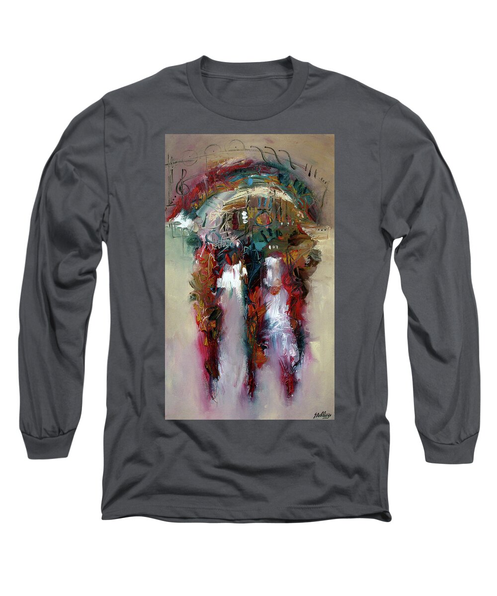 Abstract Long Sleeve T-Shirt featuring the painting Three Movements by Jim Stallings