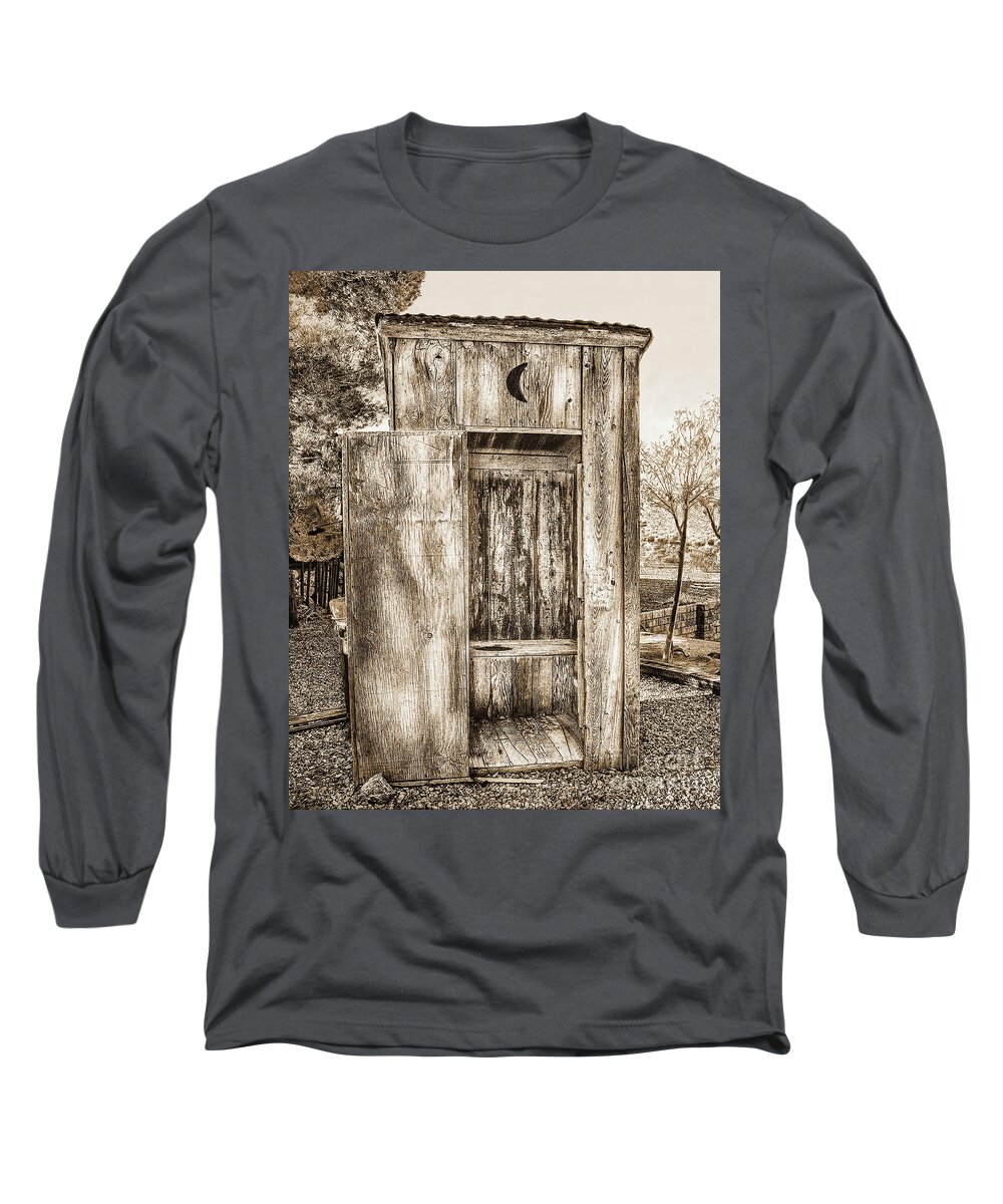 Outhouse Long Sleeve T-Shirt featuring the photograph Throne Room, Sepia, Outhouse by Don Schimmel