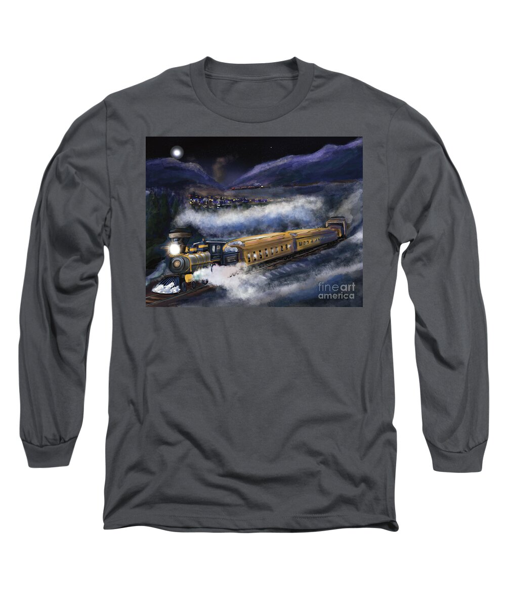 Train Long Sleeve T-Shirt featuring the digital art Through the Train Sheds of Donnner Pass by Doug Gist