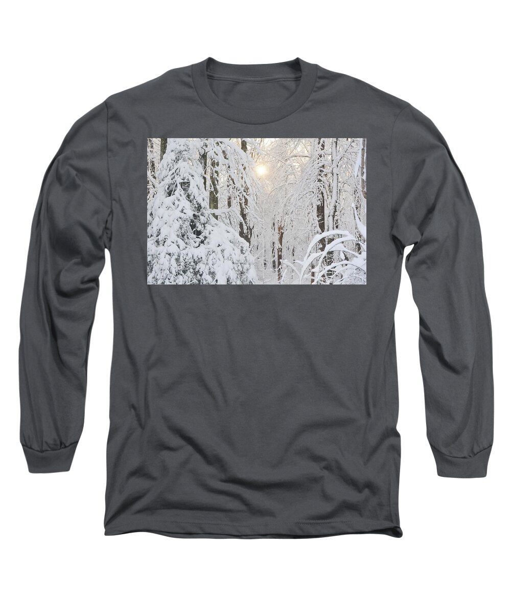 Snow Long Sleeve T-Shirt featuring the photograph Through the Trees by Addison Likins