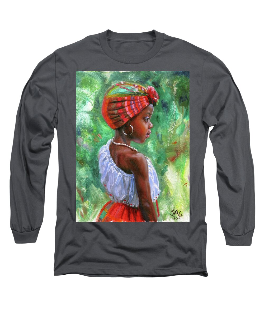 Caribbean Girl Long Sleeve T-Shirt featuring the painting Ti Kweyol 2 by Jonathan Gladding