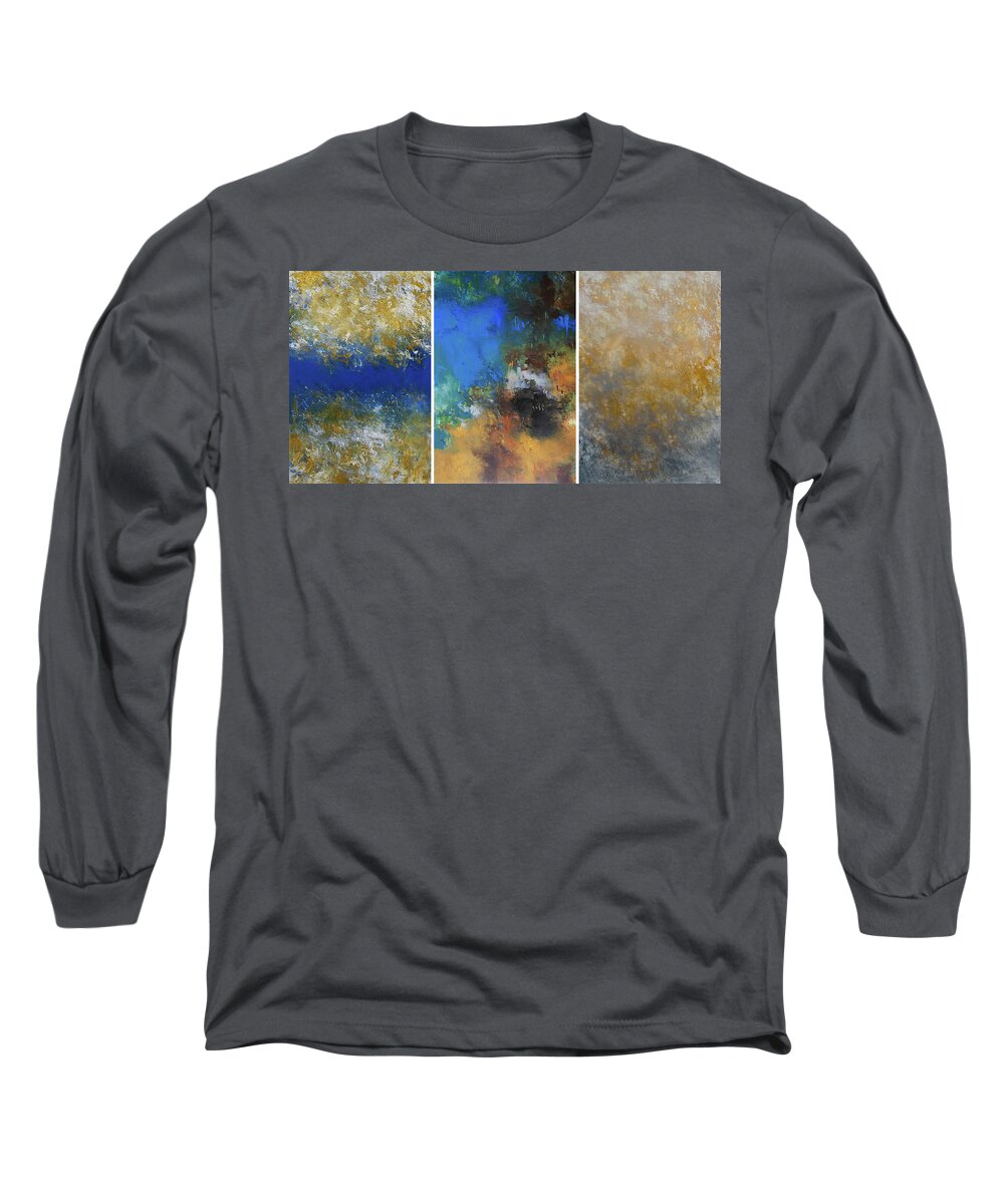 3 24x36 Inch Abstract Paintings Long Sleeve T-Shirt featuring the painting Title Blu Twelve by Ron Halfant