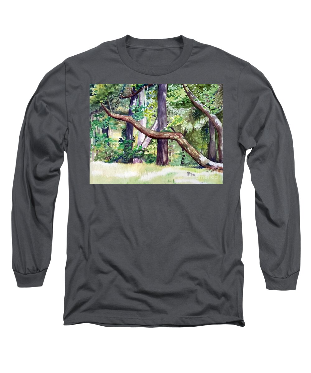 Tomoka Long Sleeve T-Shirt featuring the painting Tomoka Tree by Merana Cadorette