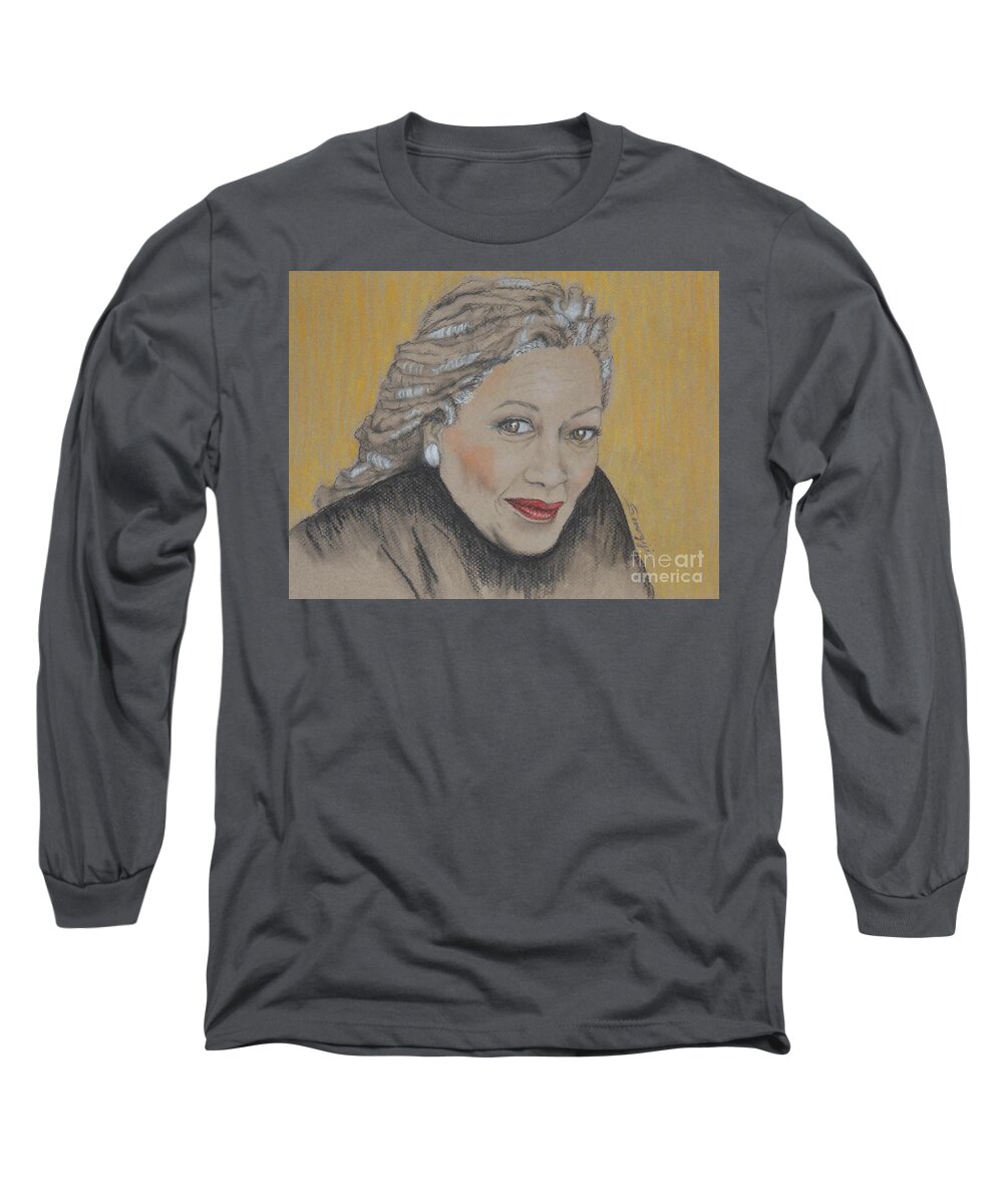 Toni Morrison Long Sleeve T-Shirt featuring the drawing Toni Morrison by Jayne Somogy