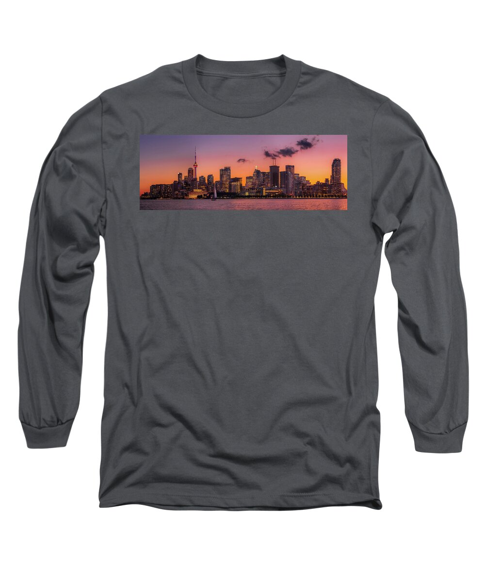 Toronto Long Sleeve T-Shirt featuring the photograph Toronto Waterfront Sunset by Dee Potter