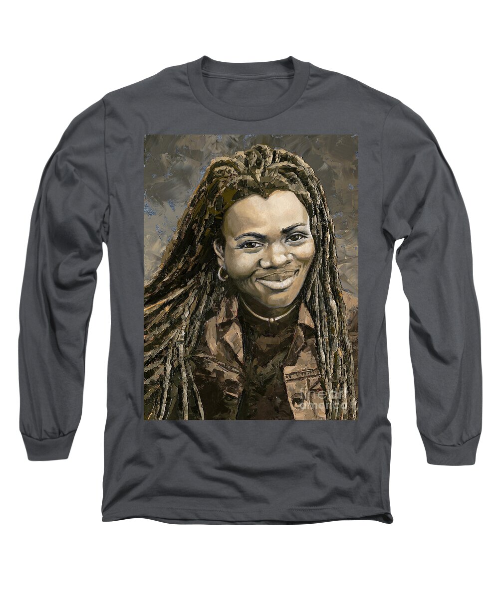 Tracy Chapman Long Sleeve T-Shirt featuring the painting Tracy Chapman, 2020 by PJ Kirk