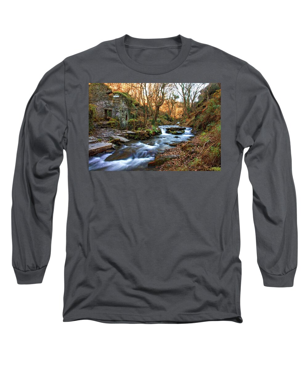 Trethevy Mill Long Sleeve T-Shirt featuring the photograph Trethevy Mill and Rocky Falls by Gareth Parkes
