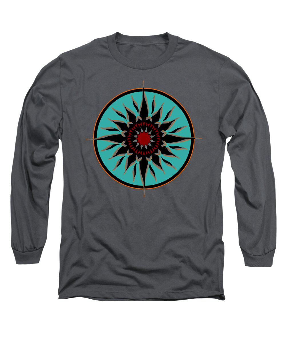 Aqua Long Sleeve T-Shirt featuring the digital art Tribal Sun by David Manlove