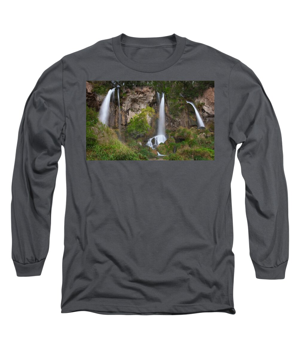 Photographs Long Sleeve T-Shirt featuring the photograph Triple Waterfall in Colorado by John A Rodriguez