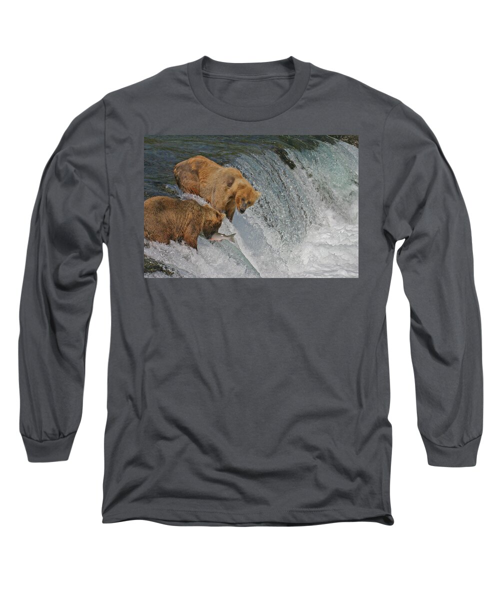 Bear Long Sleeve T-Shirt featuring the photograph Two Bears one catch by Ed Stokes