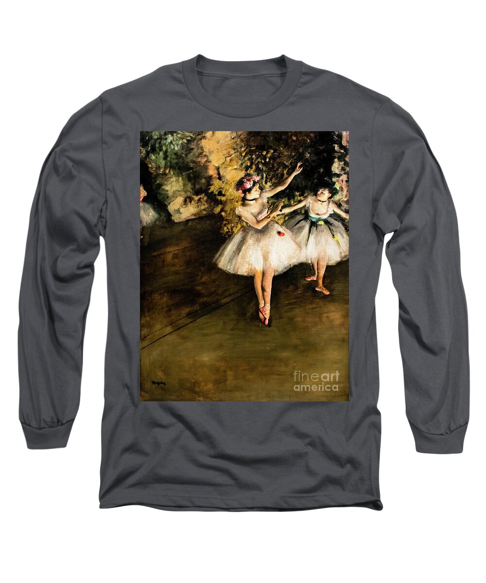 Two Dancers On A Stage Long Sleeve T-Shirt featuring the painting Two Dancers on a Stage by Degas by Edgar Degas
