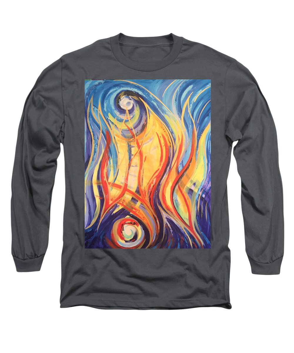 Blue Long Sleeve T-Shirt featuring the painting Two Fires by Deb Brown Maher