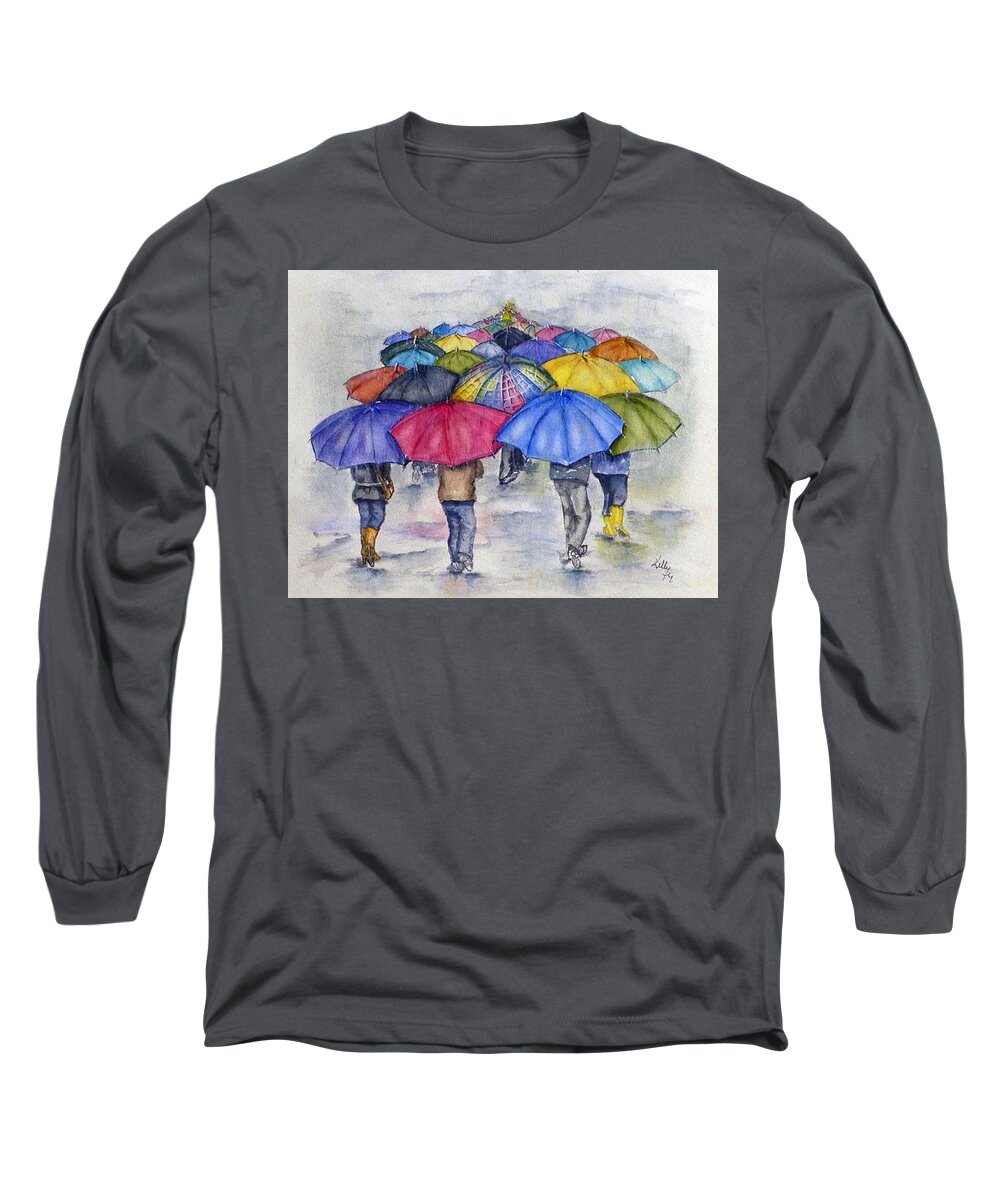Bedroom Long Sleeve T-Shirt featuring the painting Umbrella Infinity Walk by Kelly Mills