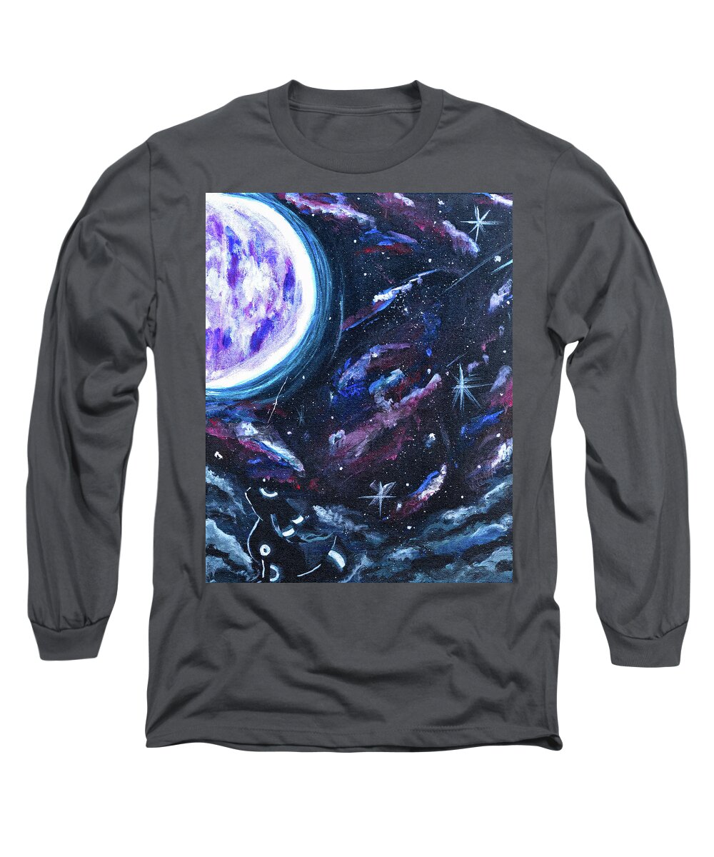 Eevee Long Sleeve T-Shirt featuring the painting Umbreon's Full Moon by Ashley Wright