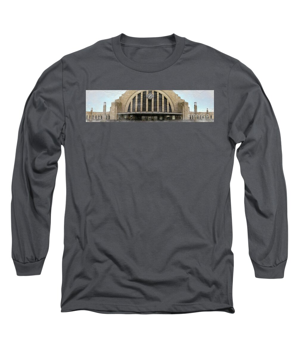 Union Terminal Long Sleeve T-Shirt featuring the photograph Union Terminal painterly panorama by Bentley Davis