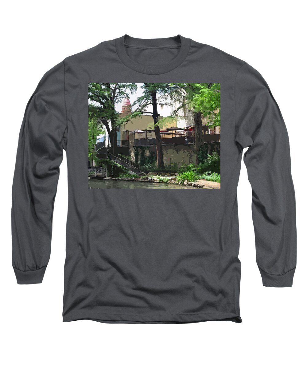 San-antonio Long Sleeve T-Shirt featuring the digital art Up To The Cafe by Kirt Tisdale